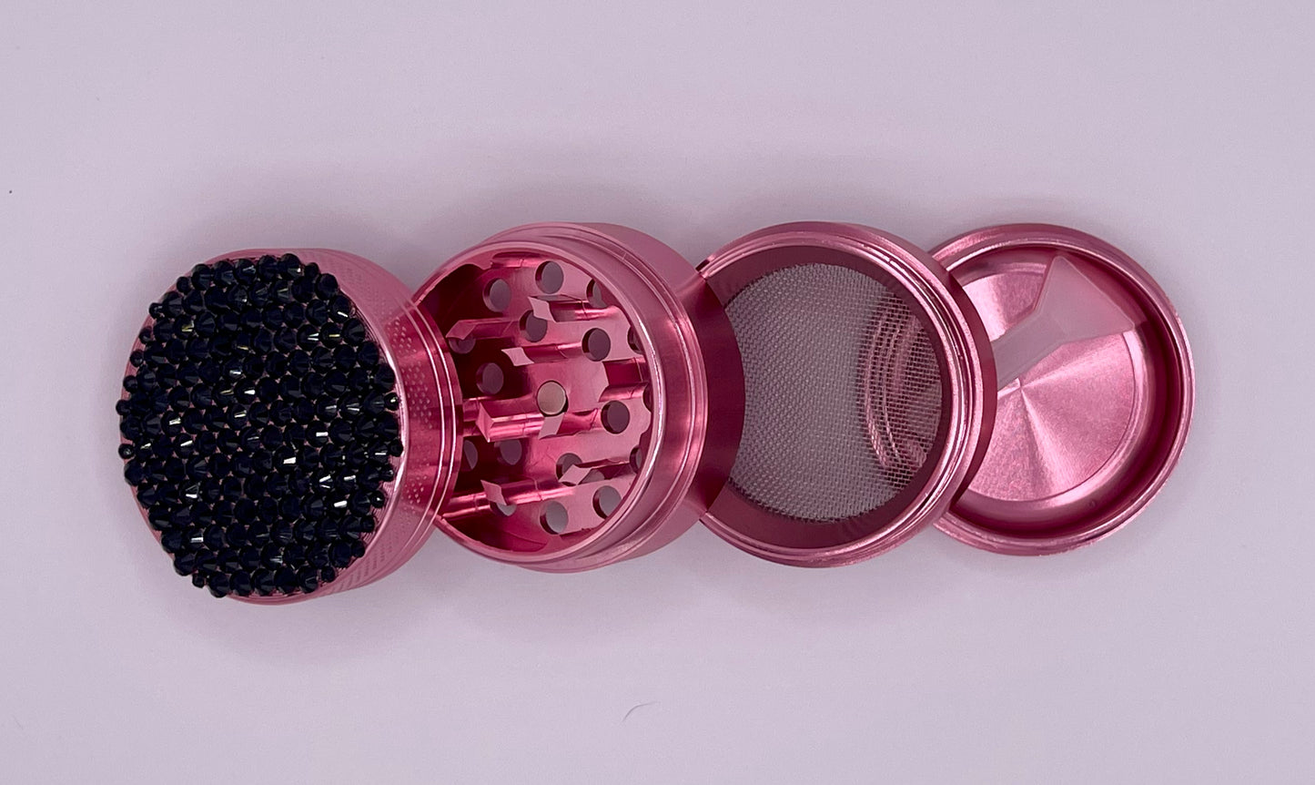 Mini Herb Grinder "Ebonpetal" - with Glass Crystal Rhinestones